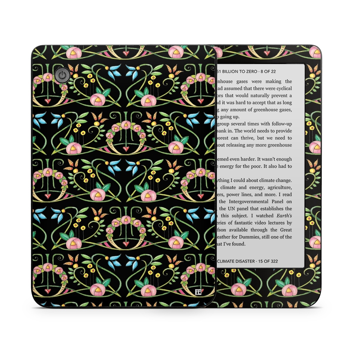 Kobo Clara 2E Skin design of Flower, Rectangle, Textile, Ornament, Plant, Line, Motif, Creative arts, Art, Pattern, with black, pink, blue, green, yellow colors