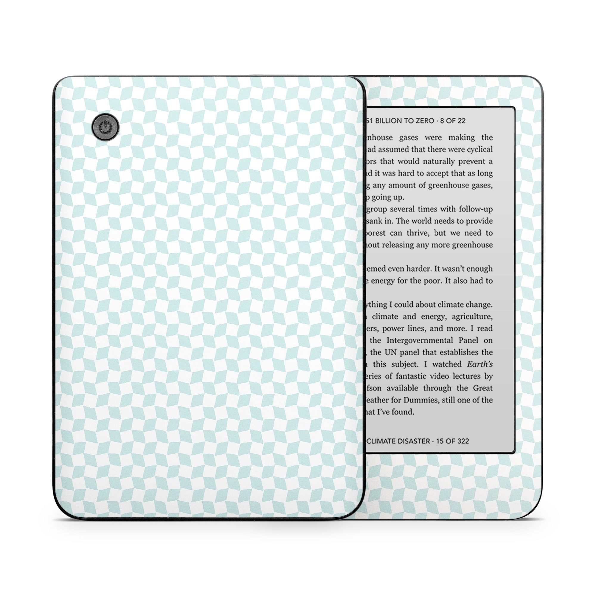Kobo Clara 2E Skin design of Blue, Azure, Art, Font, Aqua, Rectangle, Floor, Flooring, Material property, Symmetry, with white, blue colors