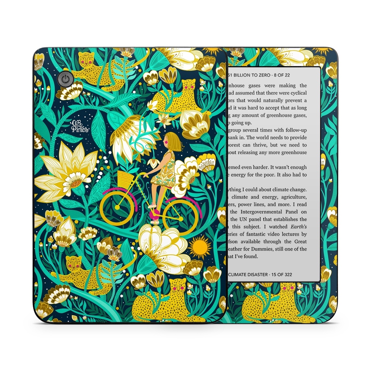 Kobo Clara 2E Skin design of Green, Rectangle, Plant, Aqua, Pattern, Electric blue, Art, Motif, Design, Visual arts, with green, black, blue, yellow, pink, white, red, brown colors