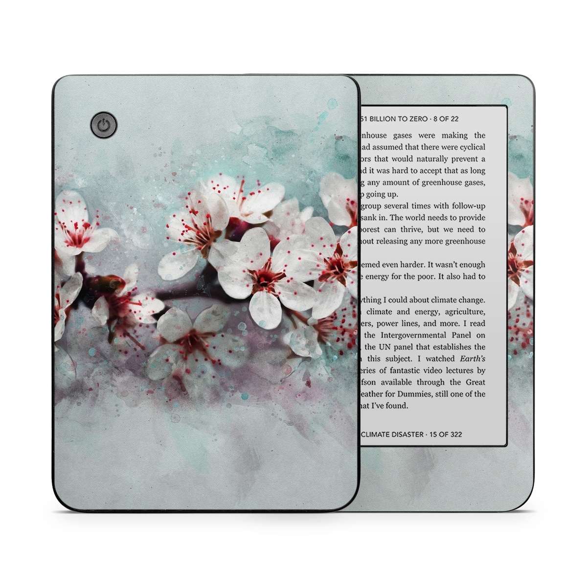 Kobo Clara 2E Skin design of Blossom, Flower, Cherry blossom, Watercolor paint, Plant, Spring, Pink, Petal, Branch, Painting, with white, gray, red, pink, purple, blue colors