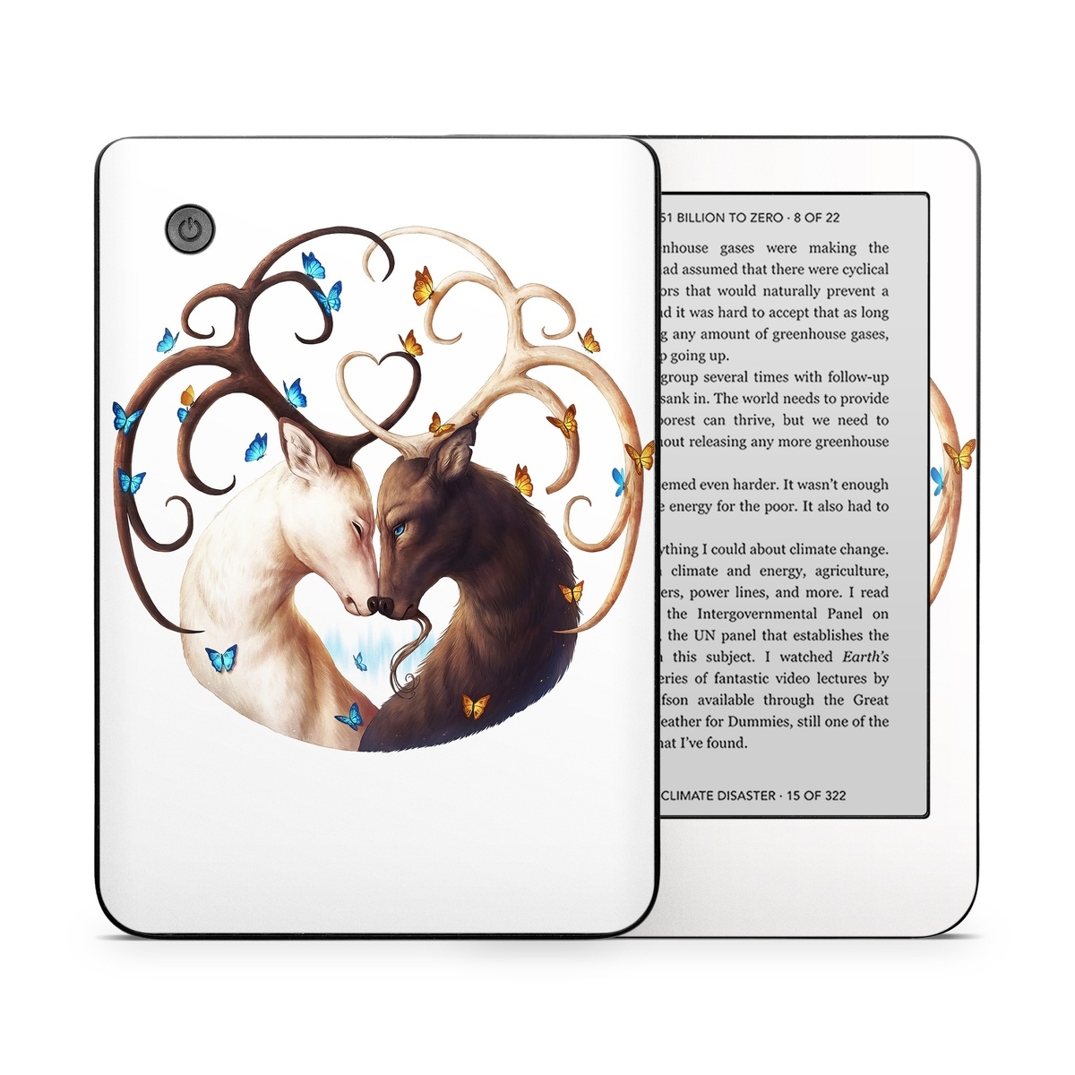 Kobo Clara 2E Skin design of Gesture, Fawn, Serveware, Horn, Font, Art, Mythical creature, Dishware, Tail, Drinkware, with white, brown, blue, yellow, orange colors
