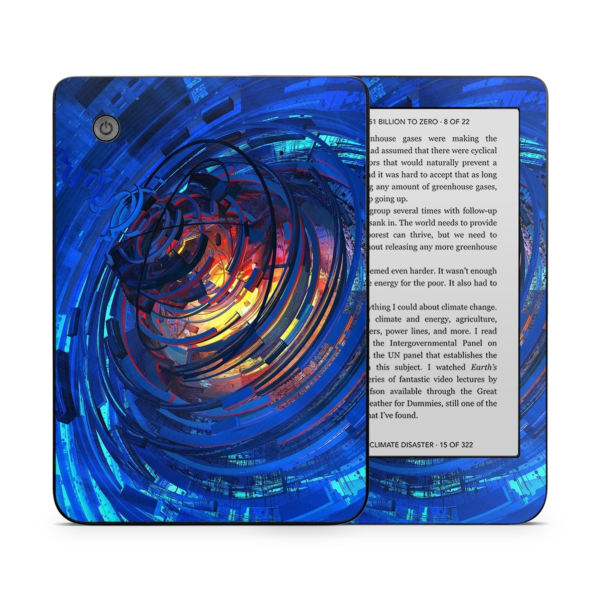 Kobo Clara 2E Skin design of Blue, Water, Circle, Vortex, Electric blue, Wave, Liquid, Graphics, Pattern, Colorfulness, with blue, orange, yellow colors