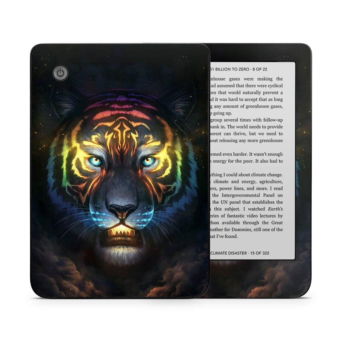 Kobo Clara 2E Skin design of Felidae, Vertebrate, Carnivore, Organism, Painting, Roar, Bengal tiger, Big cats, Art, Whiskers, with black, yellow, orange, red, green, purple, blue colors