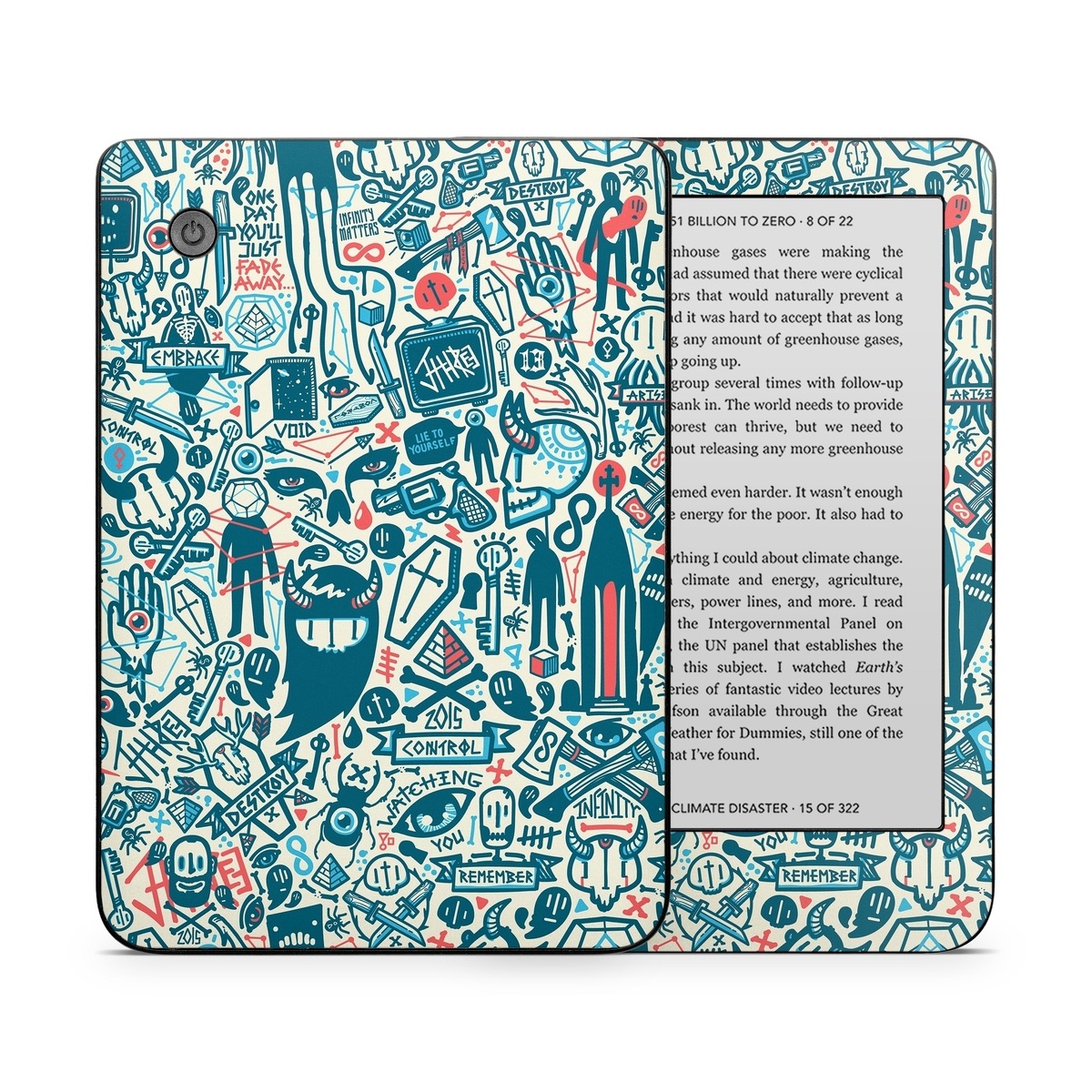 Kobo Clara 2E Skin design of Pattern, Psychedelic art, Turquoise, Art, Design, Visual arts, Line, Drawing, Doodle, Graphic design, with white, green, blue, red colors