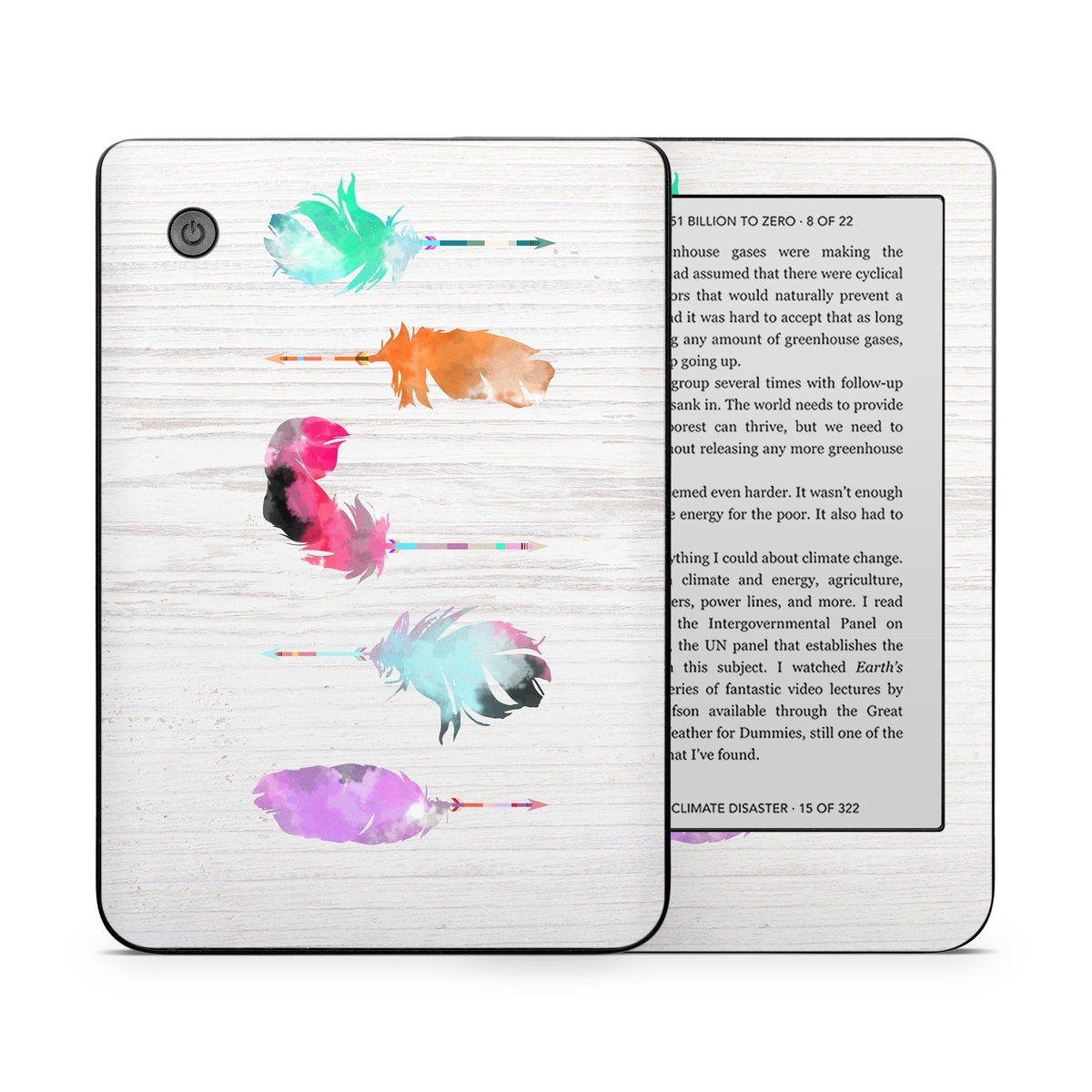 Kobo Clara 2E Skin design of Pink, Watercolor paint, Illustration, Feather, Design, Art, Painting, Graphic design, Visual arts, Drawing, with white, orange, red, blue, pink, purple, green colors