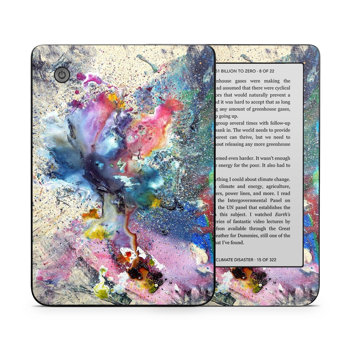 Kobo Clara 2E Skin design of Watercolor paint, Painting, Acrylic paint, Art, Modern art, Paint, Visual arts, Space, Colorfulness, Illustration, with gray, black, blue, red, pink colors