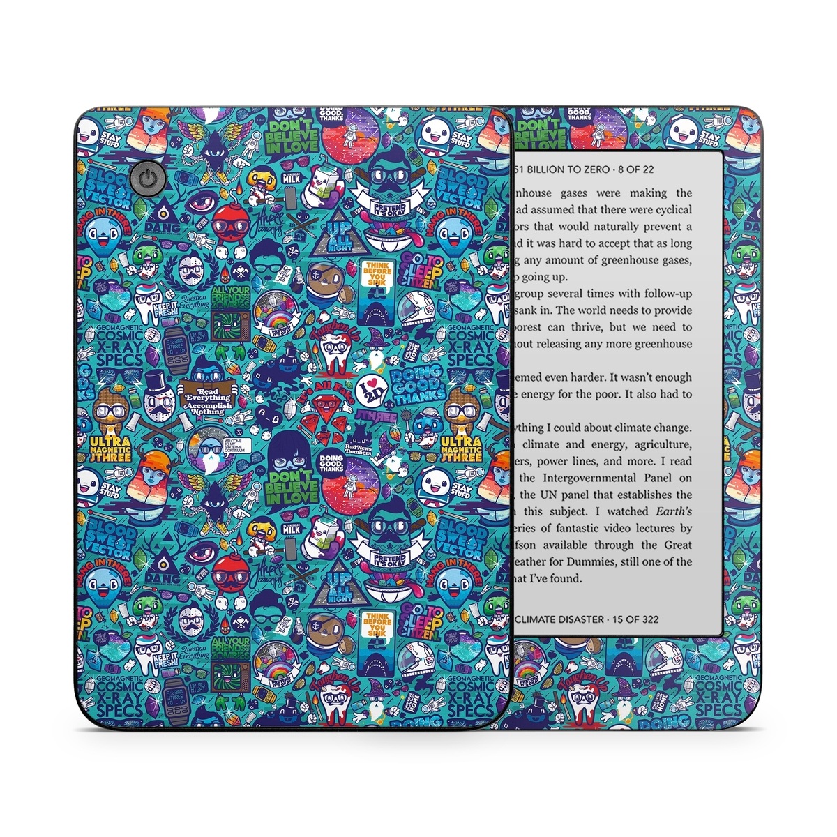 Kobo Clara 2E Skin design of Art, Visual arts, Illustration, Graphic design, Psychedelic art, with blue, black, gray, red, green colors