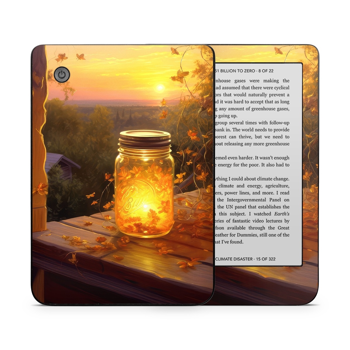 Kobo Clara 2E Skin design of Sky, Plant, Amber, Candle, Wood, Orange, Sunlight, Cloud, Sunset, Heat, with yellow, orange, black, green, gray, red colors