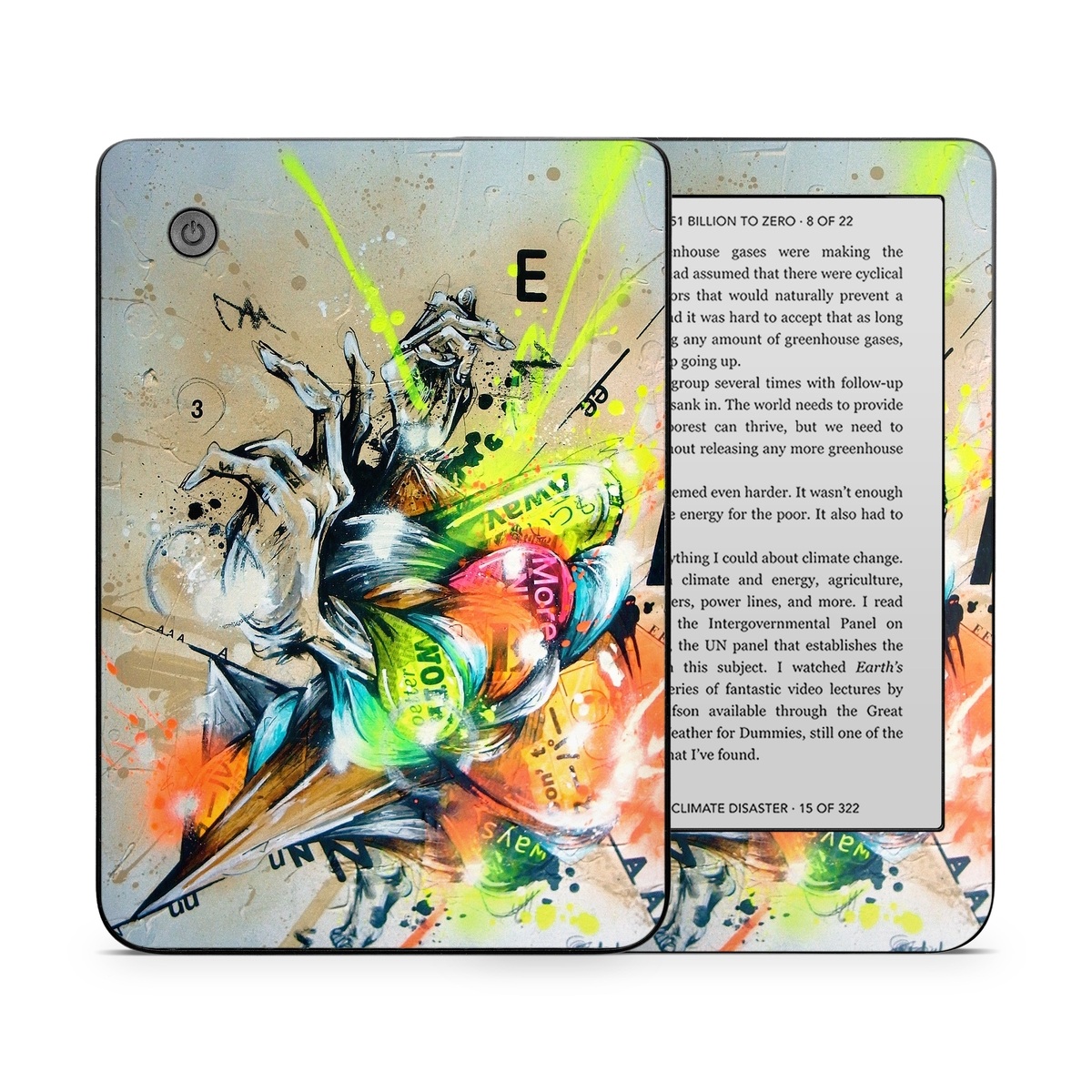 Kobo Clara 2E Skin design of Graphic design, Art, Illustration, Fictional character, Visual arts, Graphics, Painting, Watercolor paint, Modern art, Games, with gray, black, green, red, orange, pink colors