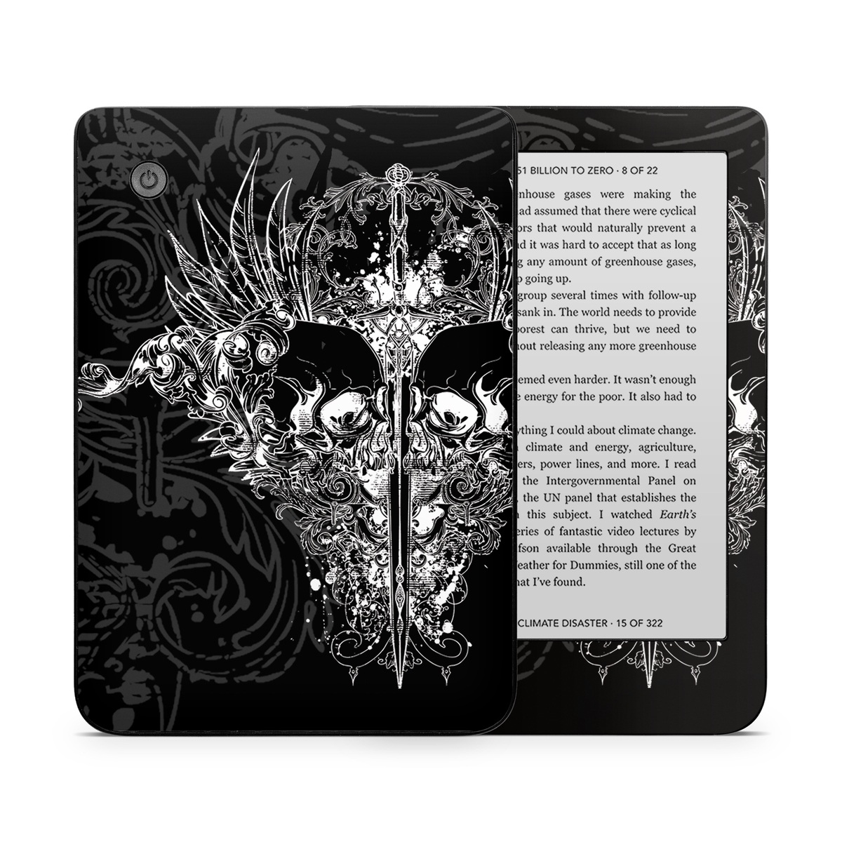 Kobo Clara 2E Skin design of Illustration, Art, Design, Monochrome, Graphic design, Pattern, Fictional character, Skull, Black-and-white, Graphics, with black, gray colors