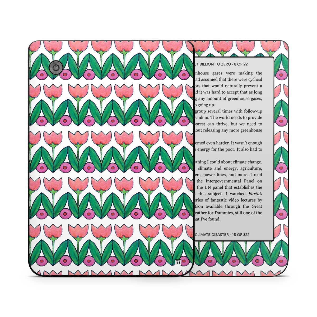 Kobo Clara 2E Skin design of Green, Rectangle, Textile, Botany, Line, Symmetry, Art, Font, Pattern, Magenta, with white, green, pink, purple colors