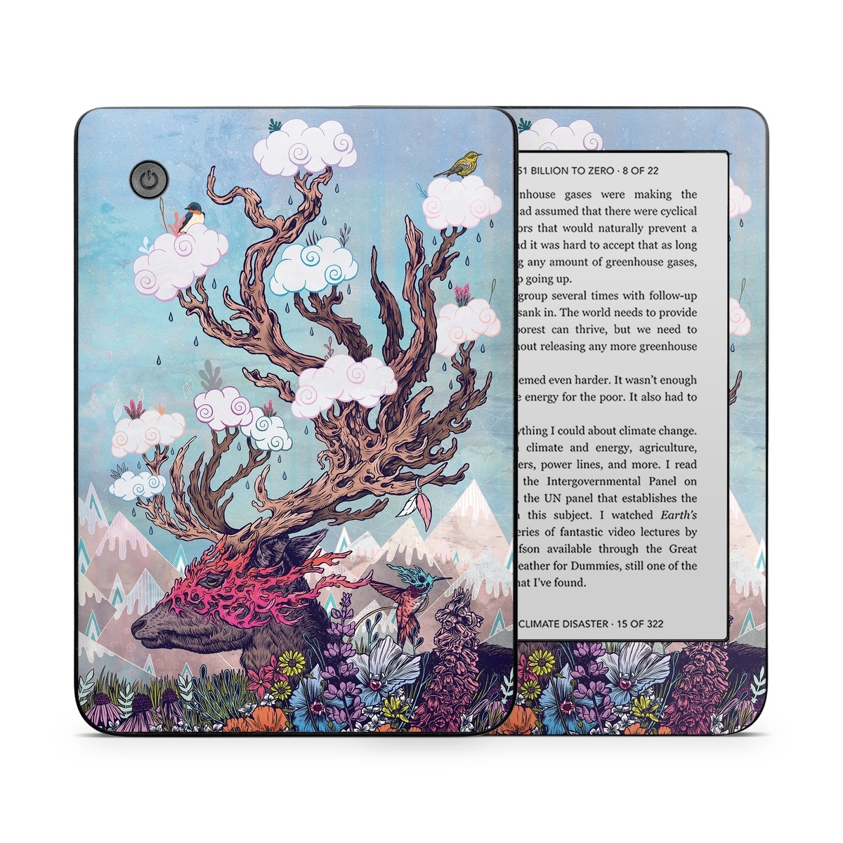Kobo Clara 2E Skin design of Illustration, Tree, Watercolor paint, Painting, Art, Plant, Acrylic paint, Fictional character, Flower, Blossom, with gray, black, red, purple, blue colors