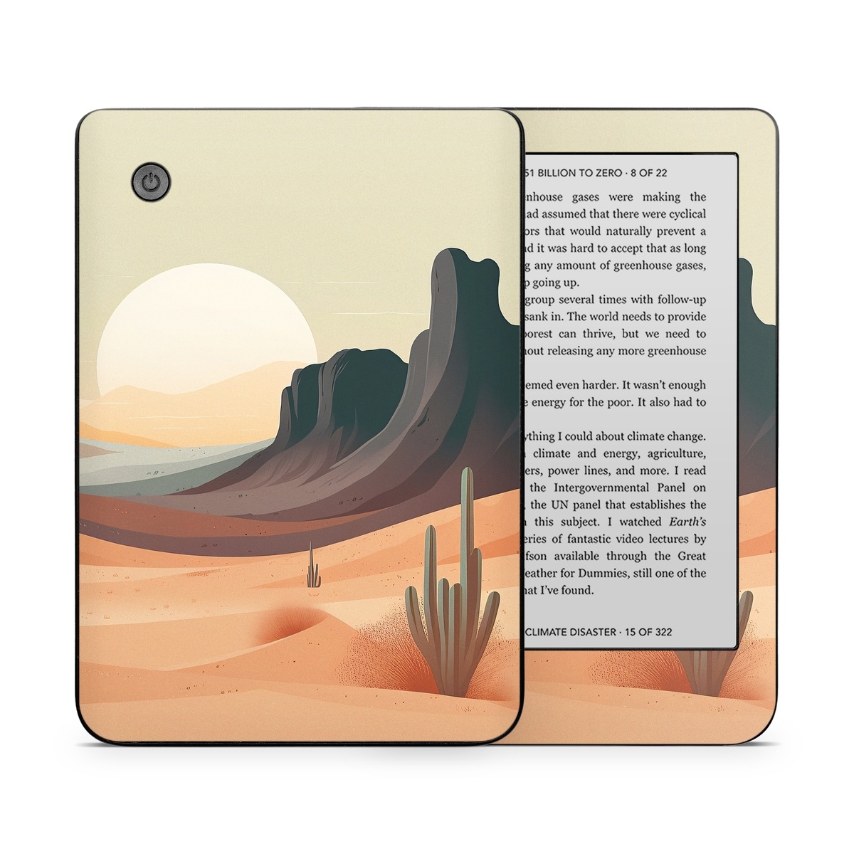 Kobo Clara 2E Skin design of Sky, Light, Nature, Natural landscape, Art, Landscape, Moon, Mountainous landforms, Formation, Erg, with orange, yellow, brown, green, white, black colors