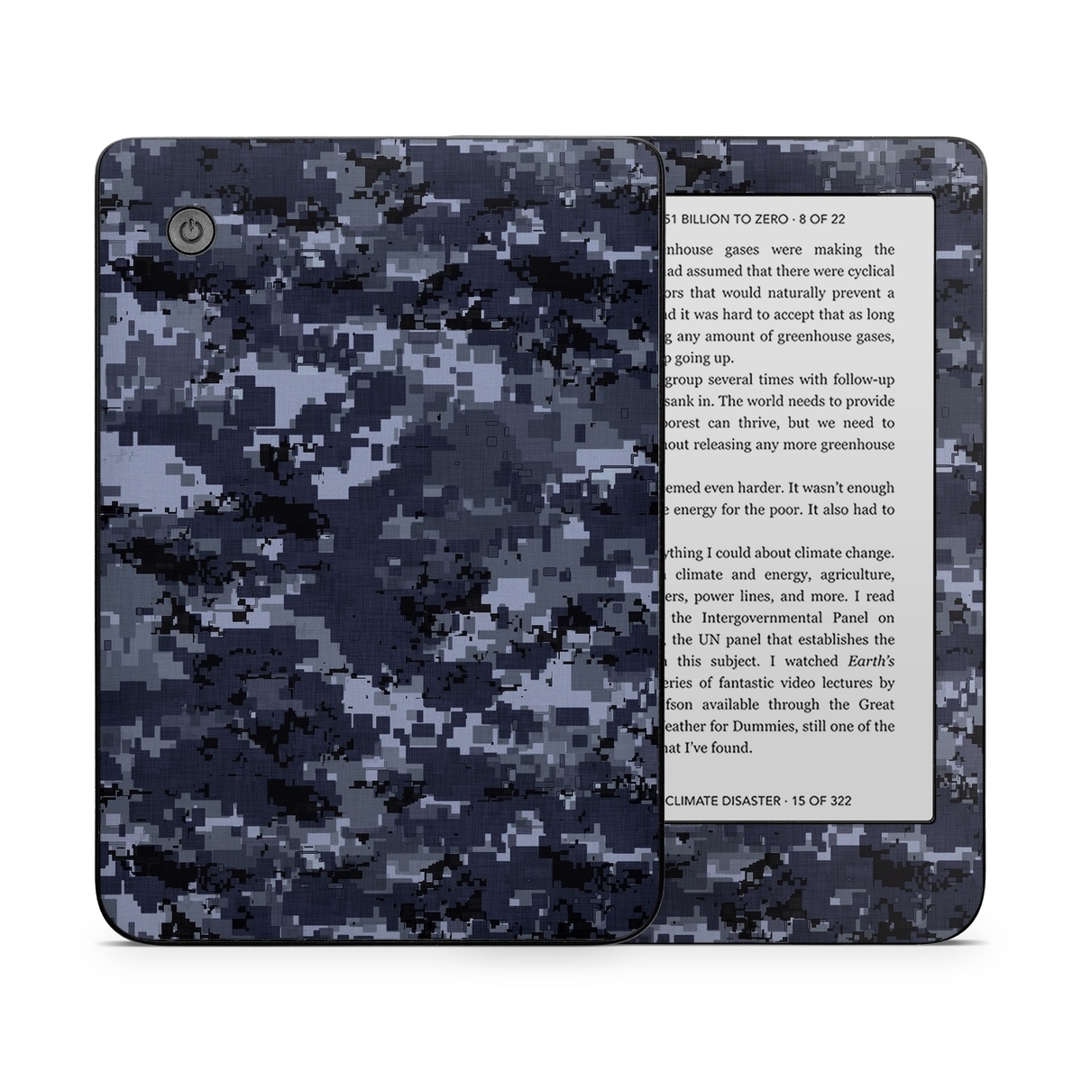 Kobo Clara 2E Skin design of Military camouflage, Black, Pattern, Blue, Camouflage, Design, Uniform, Textile, Black-and-white, Space, with black, gray, blue colors
