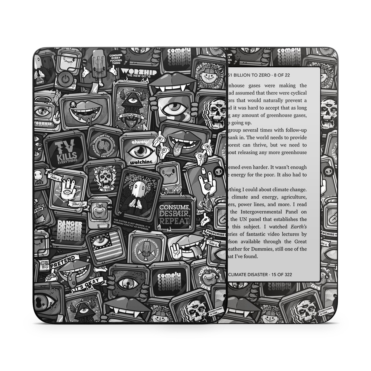 Kobo Clara 2E Skin design of Font, Text, Pattern, Black-and-white, Design, Photography, Stock photography, Illustration, Monochrome, Drawing, with black, white, gray colors