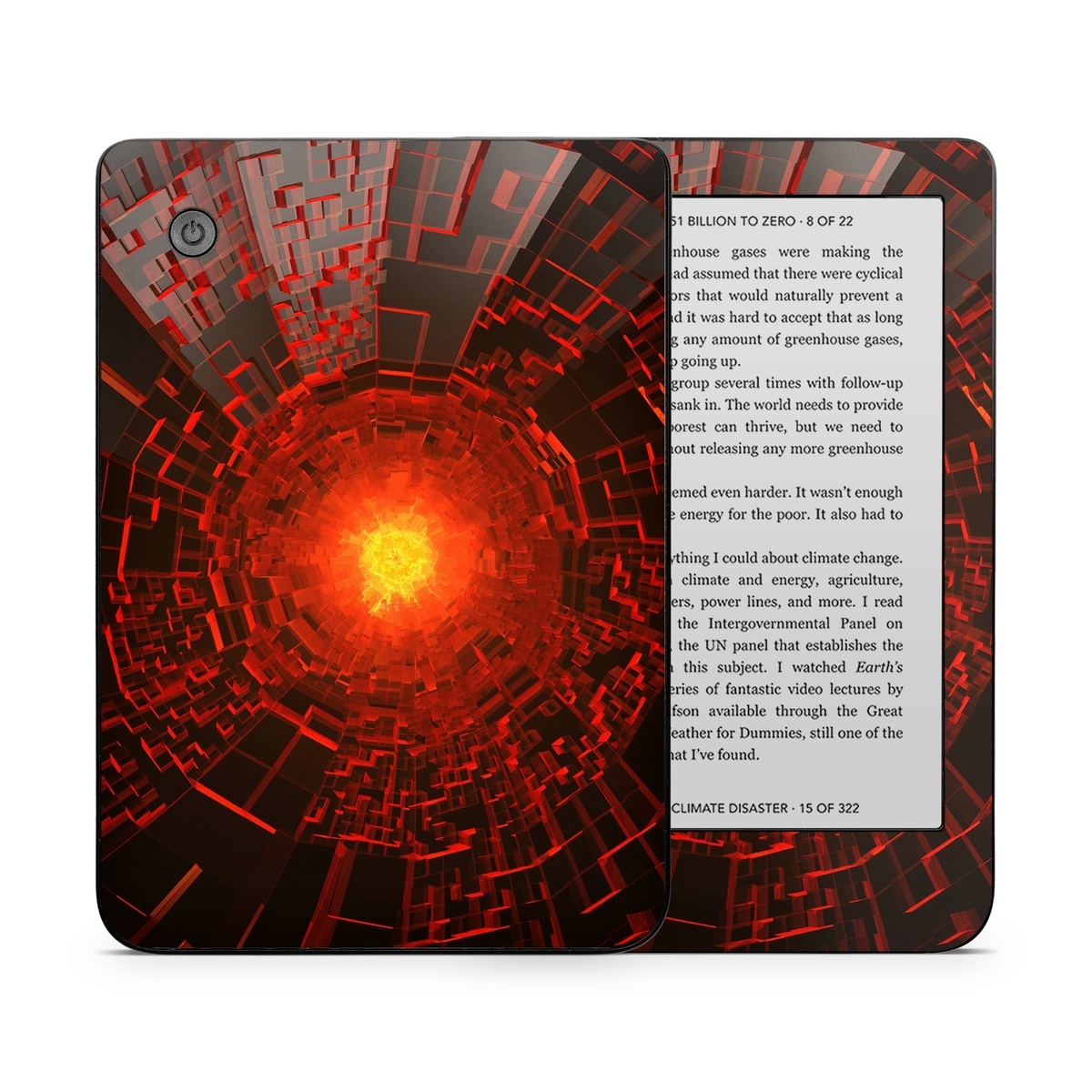 Kobo Clara 2E Skin design of Red, Fractal art, Light, Circle, Design, Art, Graphics, Symmetry, Pattern, Space, with black, red colors