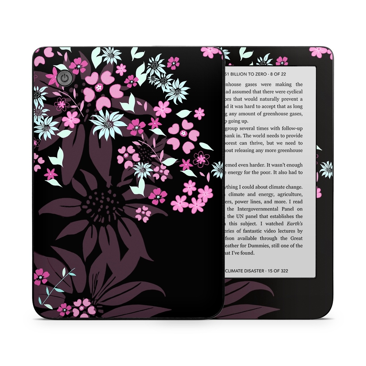 Kobo Clara 2E Skin design of Pink, Pattern, Flower, Plant, Botany, Petal, Floral design, Design, Pedicel, Graphic design, with black, gray, purple, green, red, pink colors