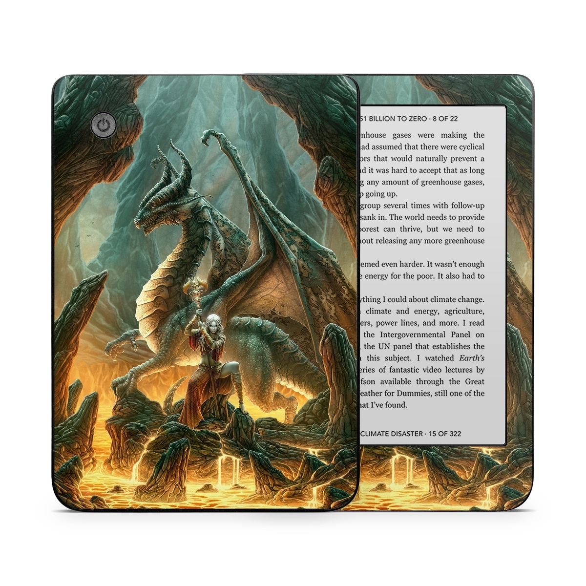 Kobo Clara 2E Skin design of Dragon, Cg artwork, Mythology, Fictional character, Mythical creature, Art, Illustration, Cryptid, Sculpture, Demon, with black, green, red, gray, blue colors