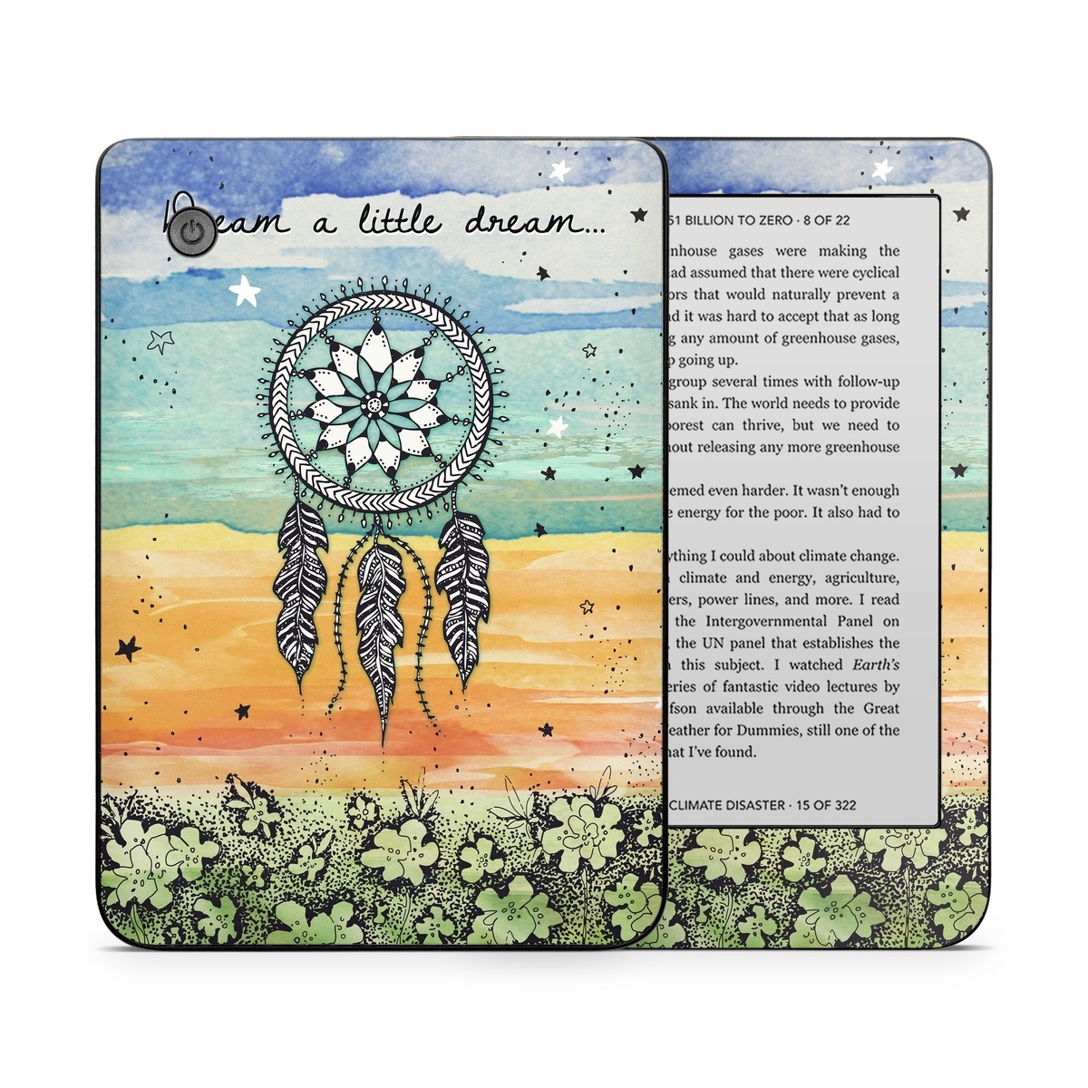 Kobo Clara 2E Skin design of Text, Sky, Font, Illustration, Plant, Art, Wildflower, sunflower, Graphics, with blue, green, yellow, orange, black colors