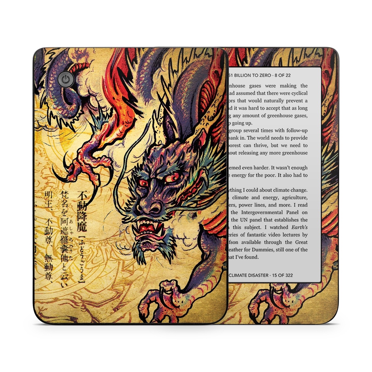 Kobo Clara 2E Skin design of Illustration, Fictional character, Art, Demon, Drawing, Visual arts, Dragon, Supernatural creature, Mythical creature, Mythology, with black, green, red, gray, pink, orange colors