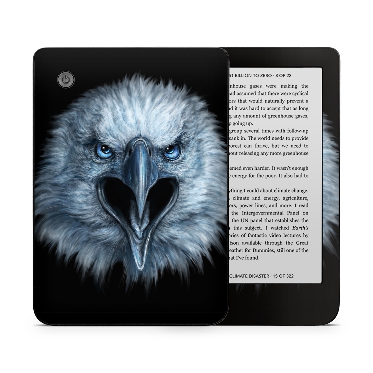 Kobo Clara 2E Skin design of Bird, Vertebrate, Bird of prey, Beak, Eagle, Wildlife, Organ, Close-up, Eye, Accipitriformes, with white, gray, black, blue colors