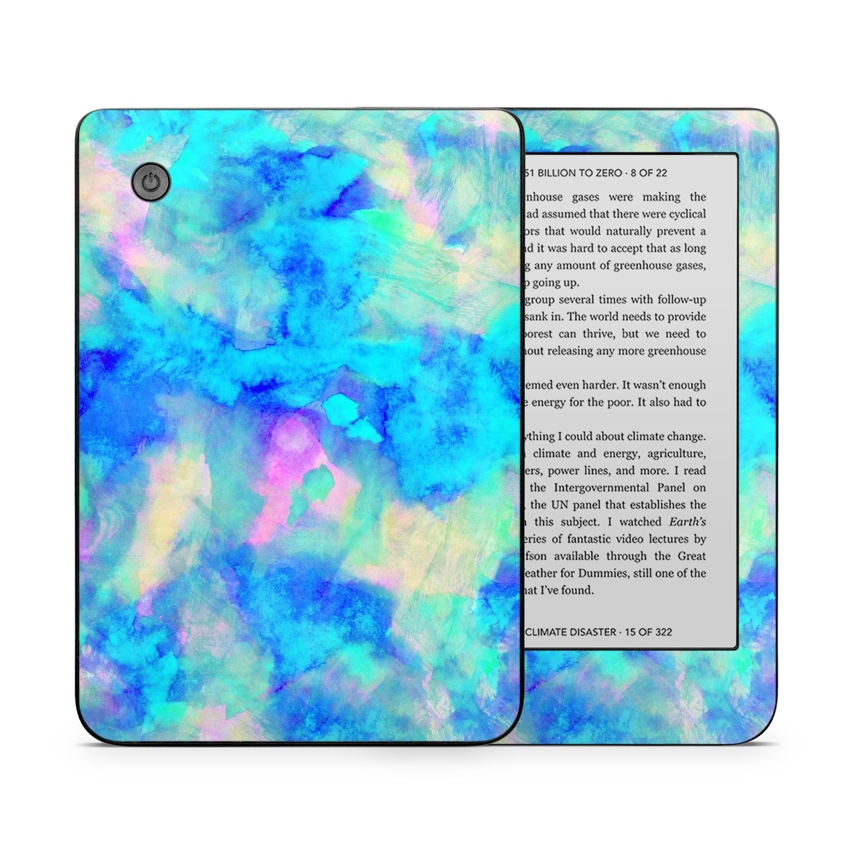 Kobo Clara 2E Skin design of Blue, Turquoise, Aqua, Pattern, Dye, Design, Sky, Electric blue, Art, Watercolor paint, with blue, purple colors