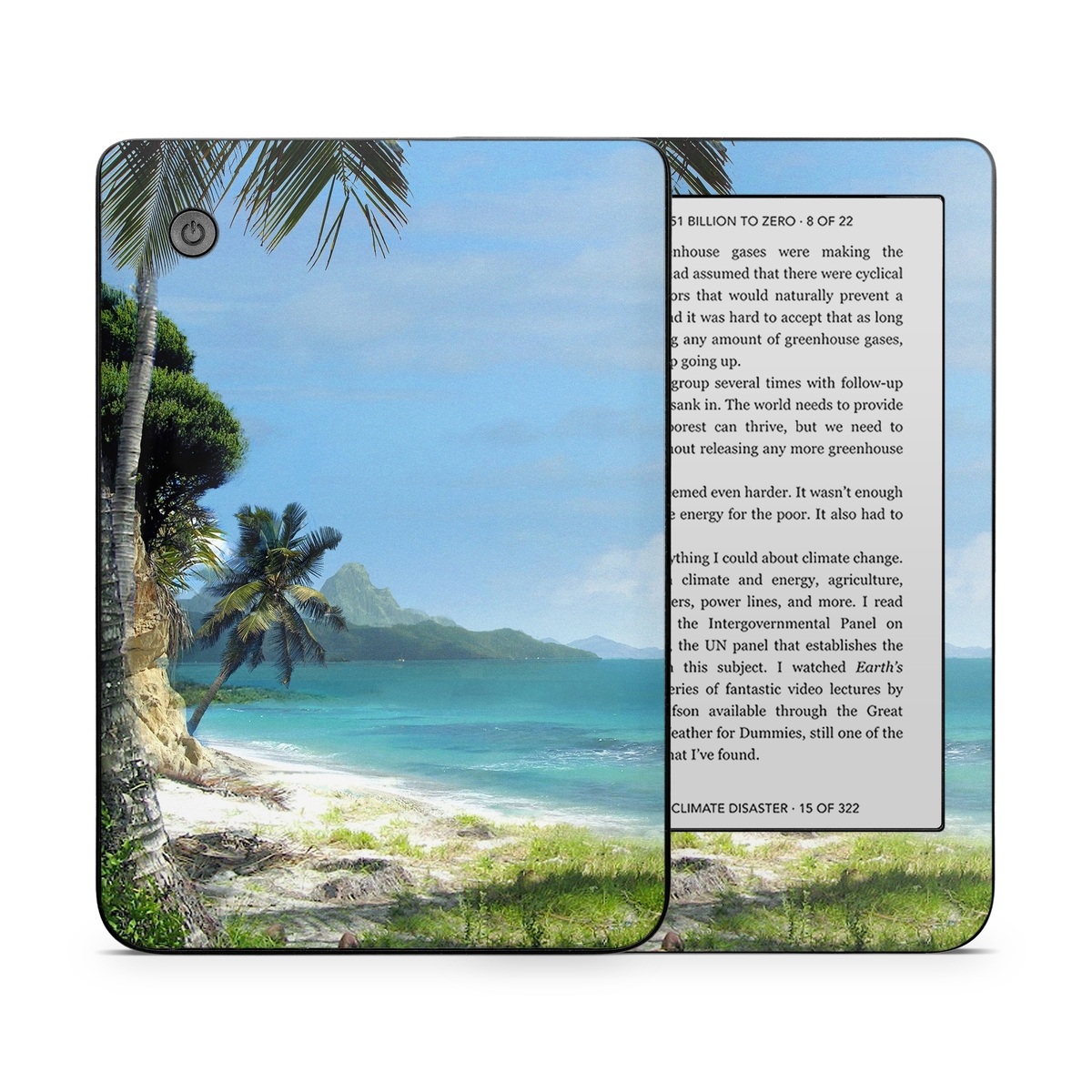 Kobo Clara 2E Skin design of Body of water, Tropics, Nature, Natural landscape, Shore, Coast, Caribbean, Sea, Tree, Beach, with gray, black, blue, green colors