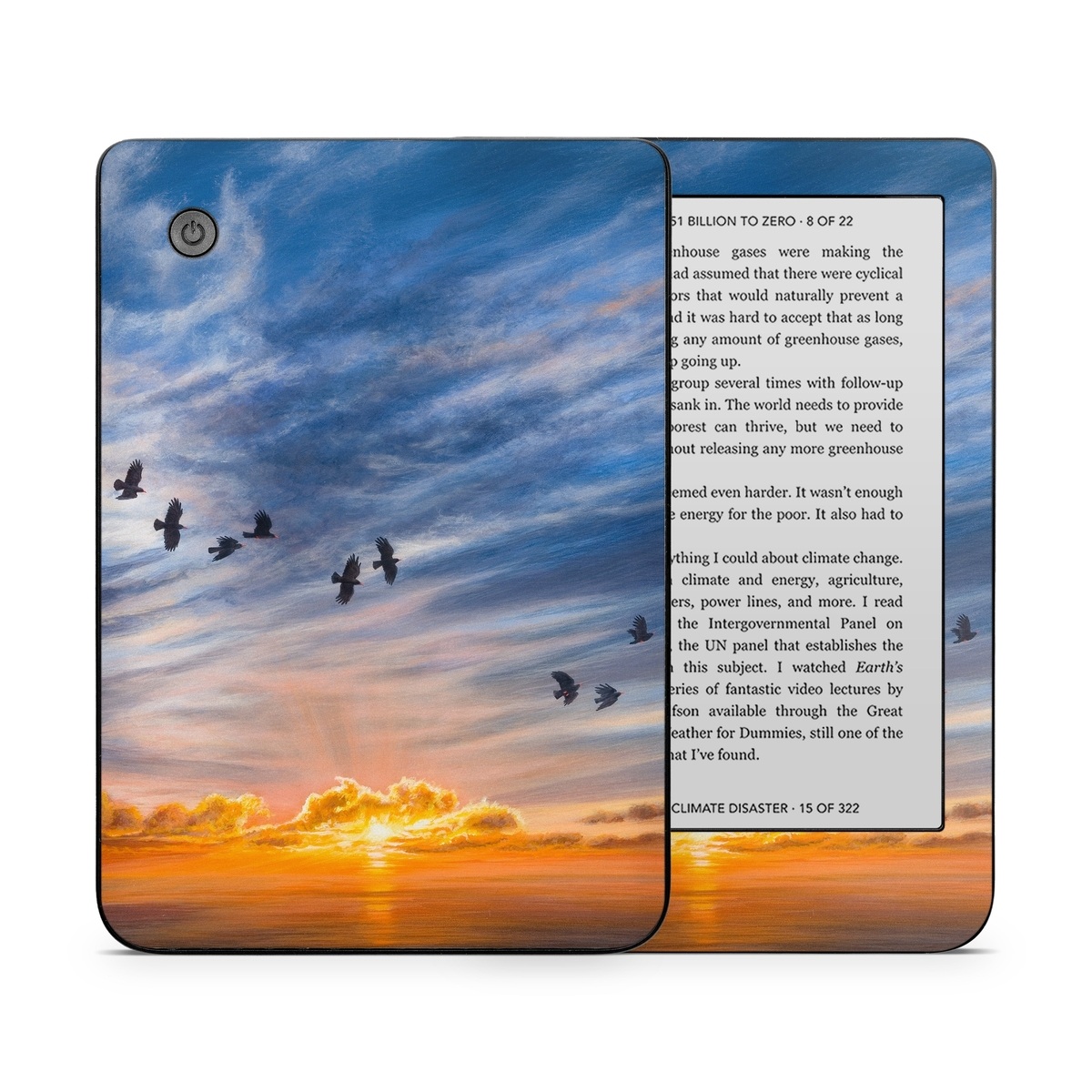 Kobo Clara 2E Skin design of Sky, Cloud, Nature, Blue, Daytime, Atmosphere, Sunset, Afterglow, Evening, Horizon, with black, blue, yellow, orange, white colors