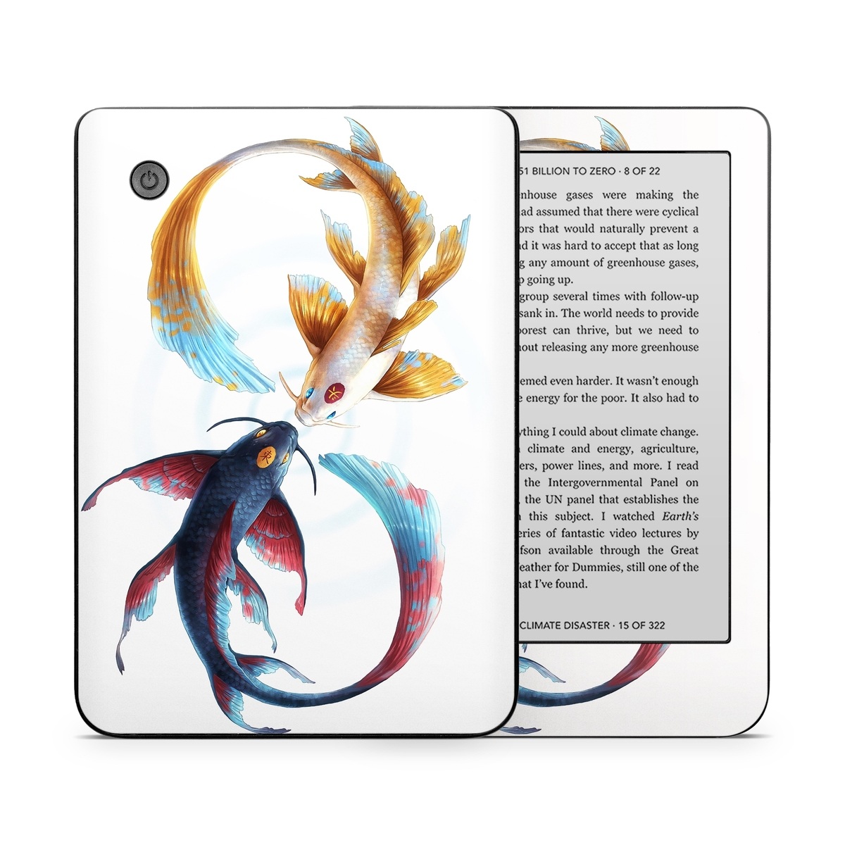 Kobo Clara 2E Skin design of Marine invertebrates, Art, Wing, Feather, Tree, Beak, Electric blue, Fish, Natural material, Painting, with white, black, yellow, orange, red, blue colors