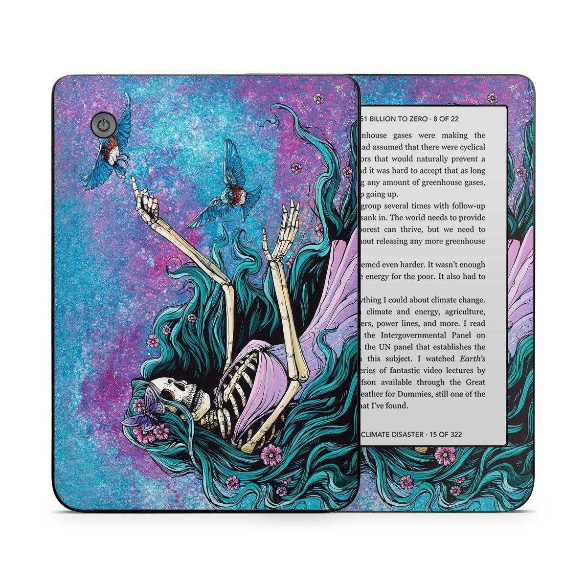 Kobo Clara 2E Skin design of Green, Purple, Painting, Paint, Art, Cg artwork, Mythical creature, Musical instrument, Graffiti, Artist, with blue, purple, white, gray, brown colors