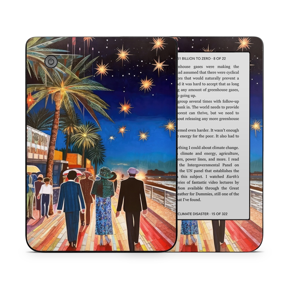 Kobo Clara 2E Skin design of Photograph, Sky, World, Light, Tree, Leisure, Line, Fun, Travel, People, with blue, black, yellow, orange, red, green, brown, black colors