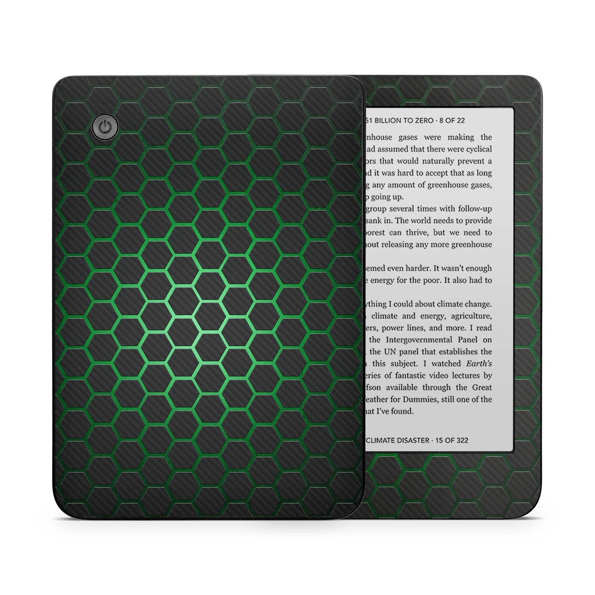 Kobo Clara 2E Skin design of Pattern, Metal, Design, Carbon, Space, Circle, with black, gray, green colors