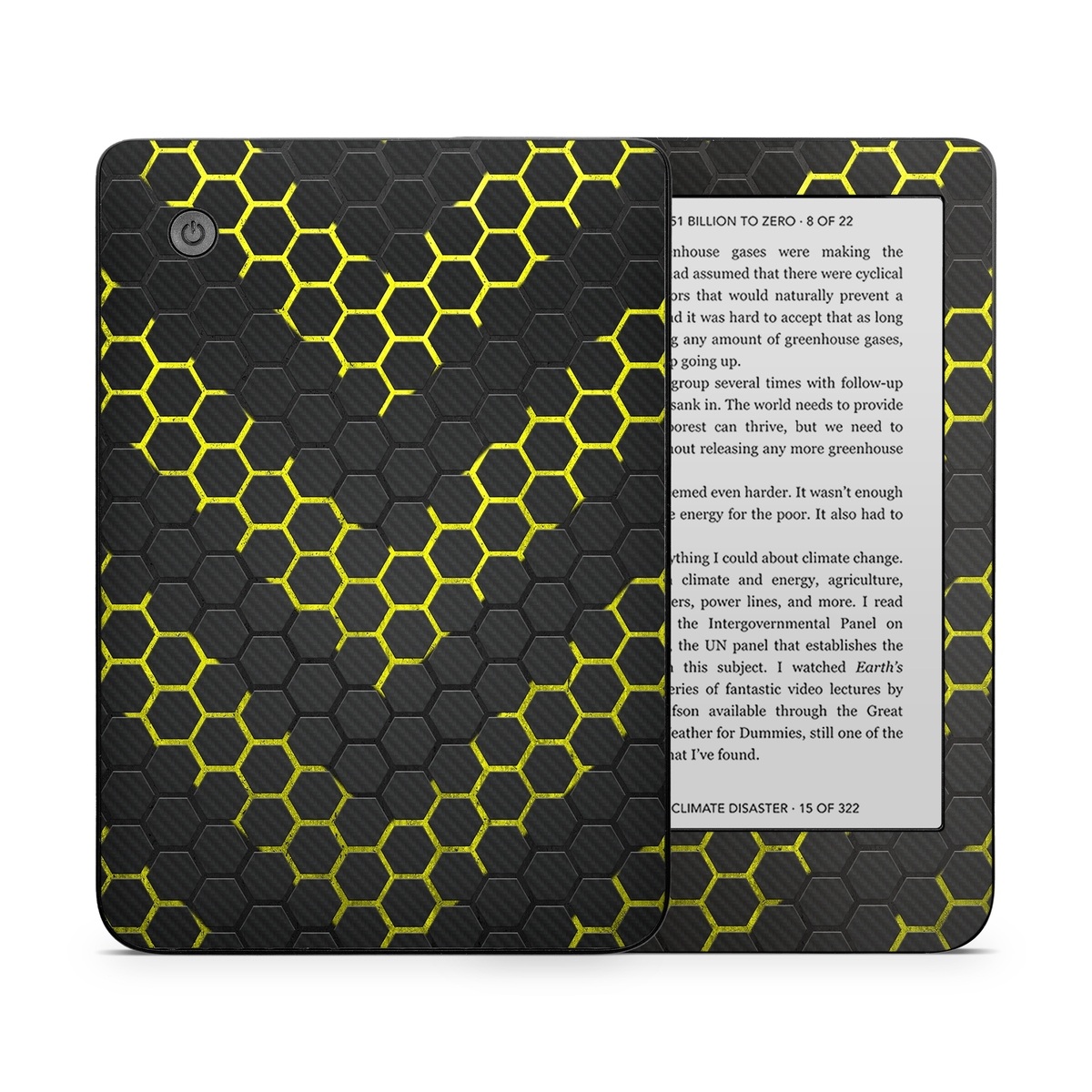 Kobo Clara 2E Skin design of Black, Pattern, Yellow, Mesh, Net, Chain-link fencing, Design, Metal, with black, gray, yellow colors