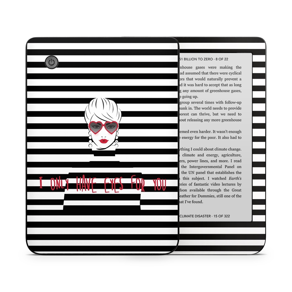 Kobo Clara 2E Skin design of Rectangle, Font, Gesture, Eyewear, Art, Technology, Personal protective equipment, Goggles, Logo, Eyelash, with black, white, yellow, red colors