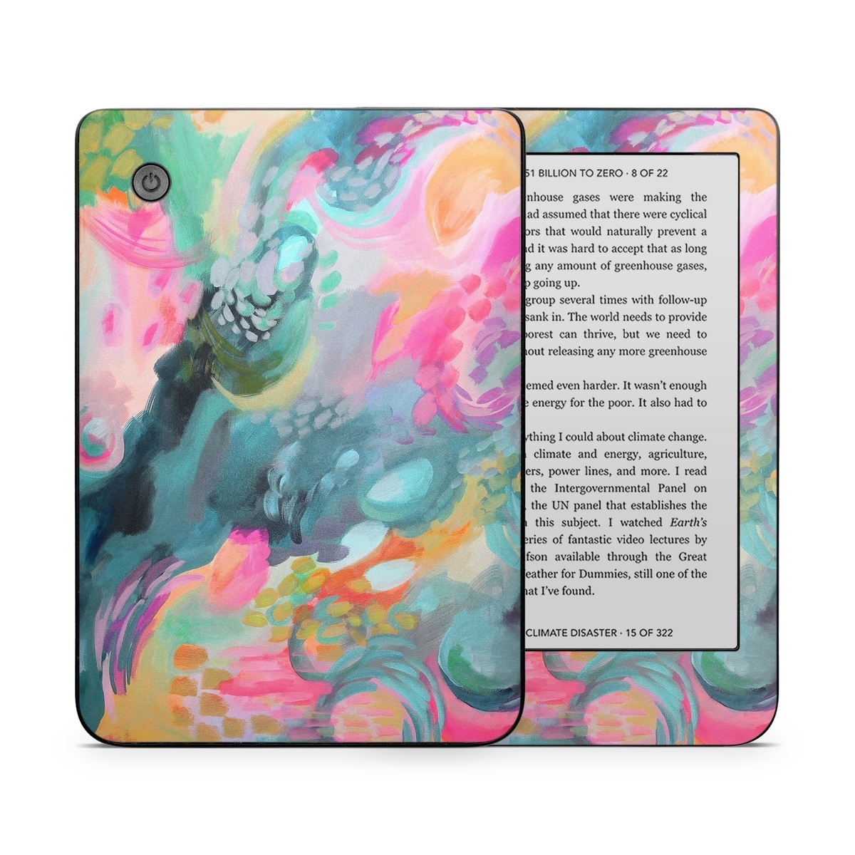 Kobo Clara 2E Skin design of Painting, Acrylic paint, Modern art, Art, Pink, Visual arts, Watercolor paint, Pattern, Illustration, Paint, with blue, pink, orange, yellow, green, purple colors