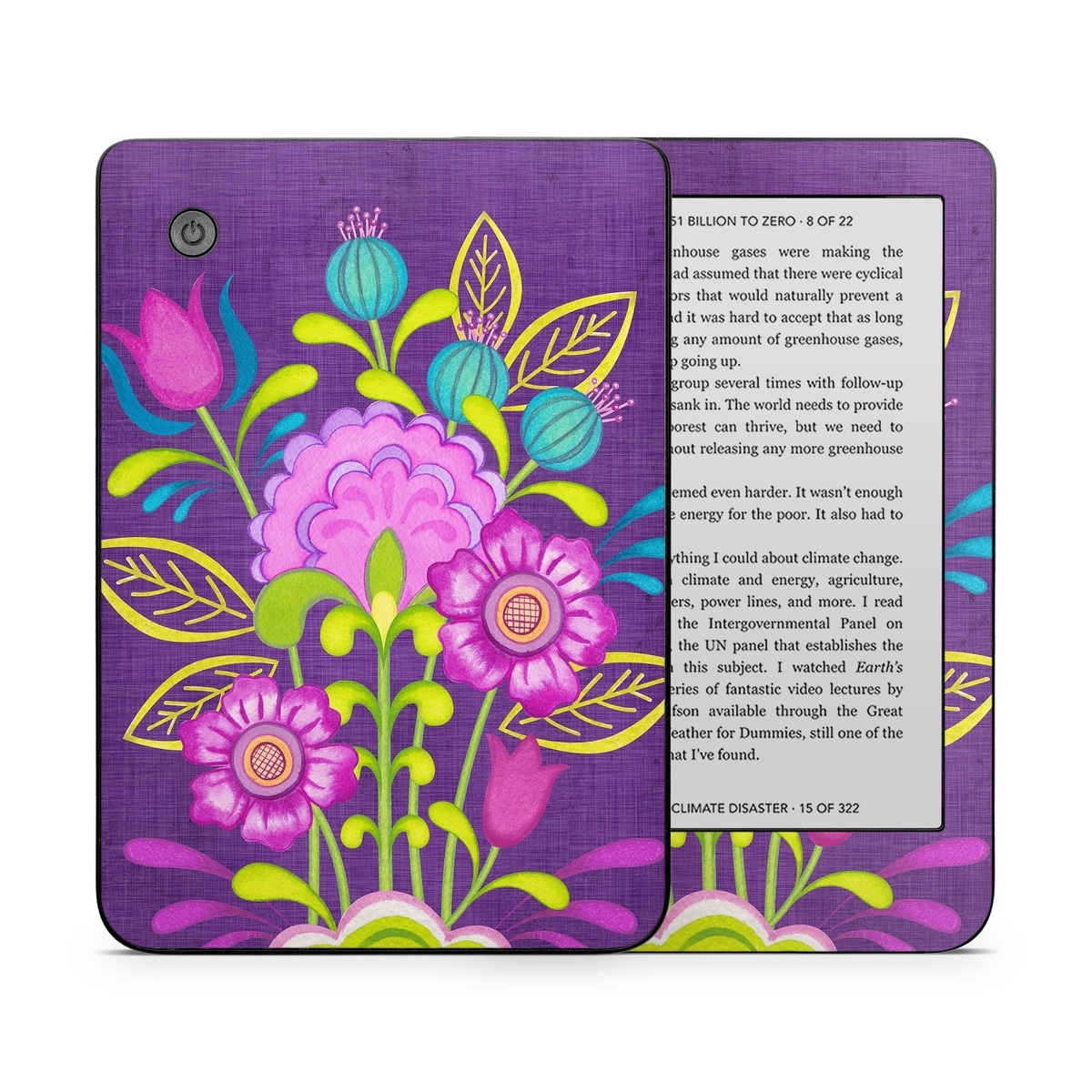 Kobo Clara 2E Skin design of Flower, Pattern, Plant, Violet, Botany, Visual arts, Design, Floral design, Art, Magenta, with blue, purple, green, gray, red colors