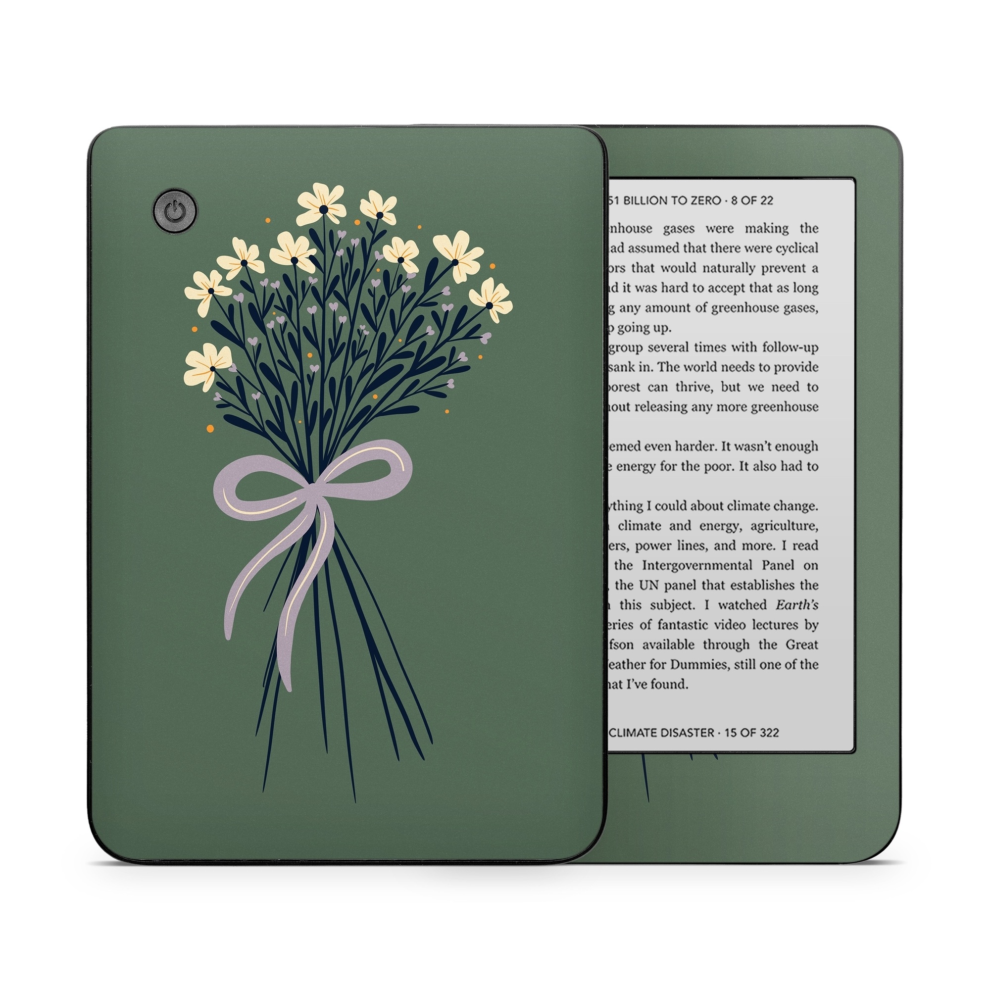 Kobo Clara 2E Skin design of Flower, Plant, Twig, Tree, Art, Pedicel, Flowering plant, Grass, Petal, Illustration, with green, yellow, white, purple colors