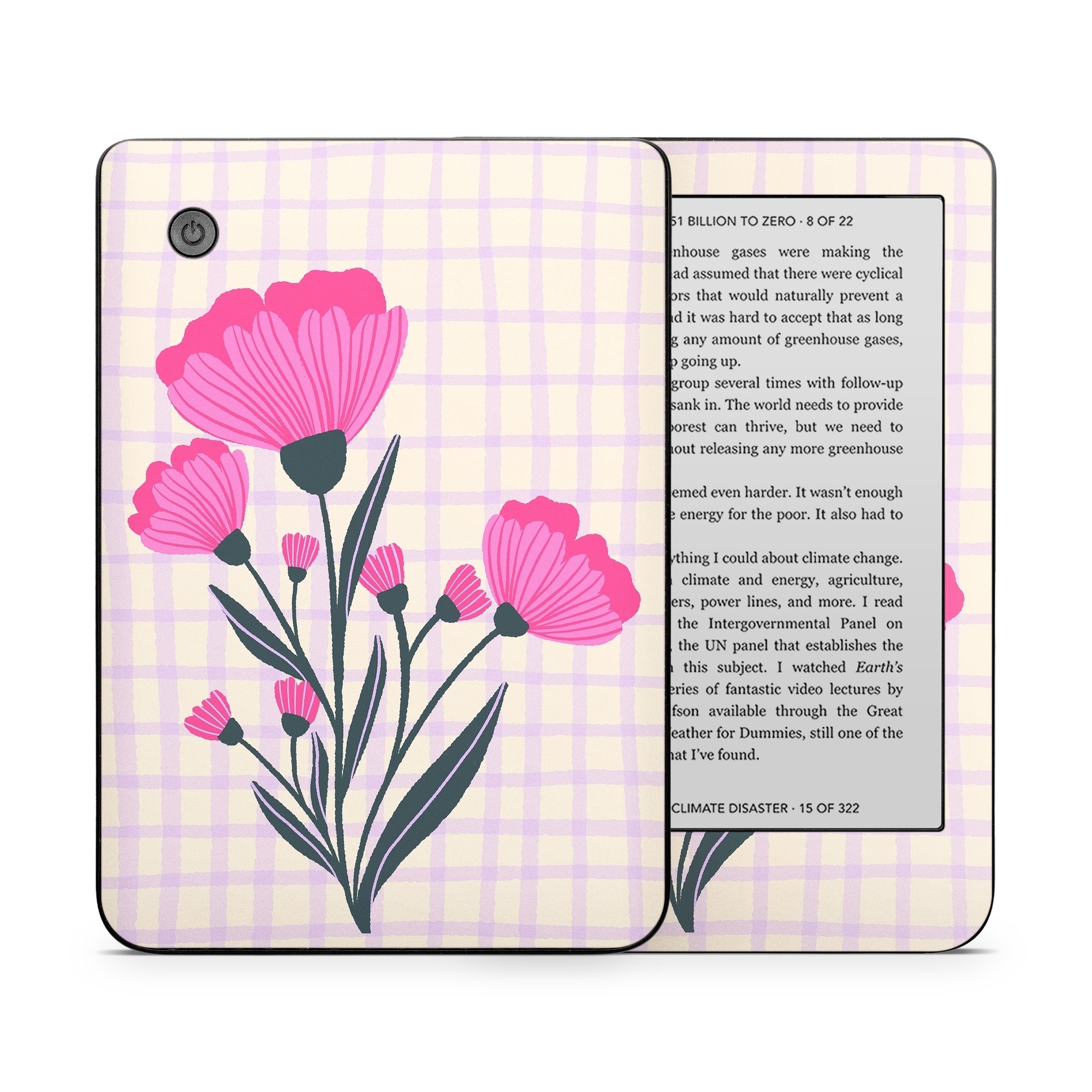 Kobo Clara 2E Skin design of Flower, Plant, Petal, Product, Dishware, Textile, Creative arts, Pink, Art, Magenta, with white, green, pink, purple colors