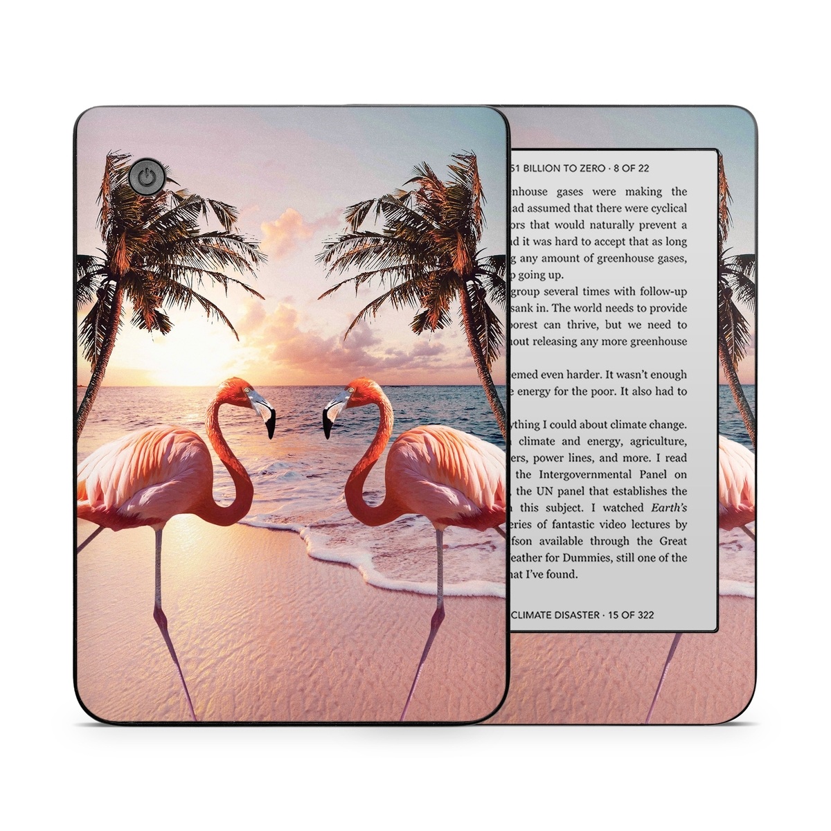 Kobo Clara 2E Skin design of Flamingo, Greater flamingo, Bird, Water bird, Pink, Wildlife, Sky, Tree, Organism, Beak, with pink, blue, green, yellow, white, orange, black colors