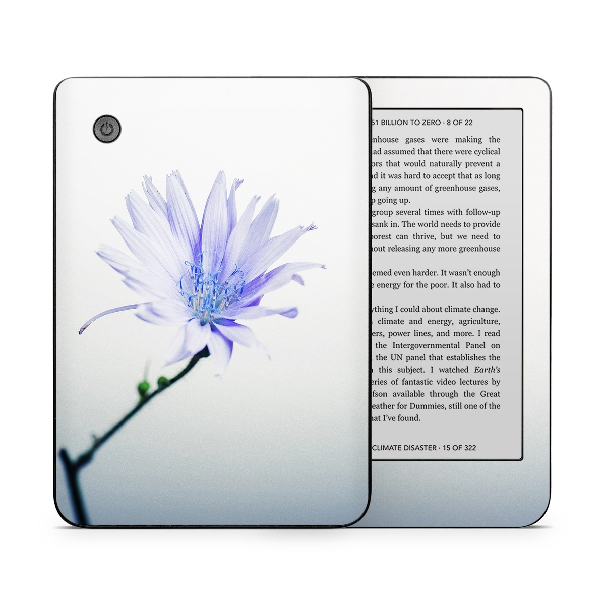 Kobo Clara 2E Skin design of Blue, Flower, Plant, Petal, Close-up, Macro photography, Flowering plant, Herbaceous plant, Wildflower, Photography, with gray, white, yellow colors