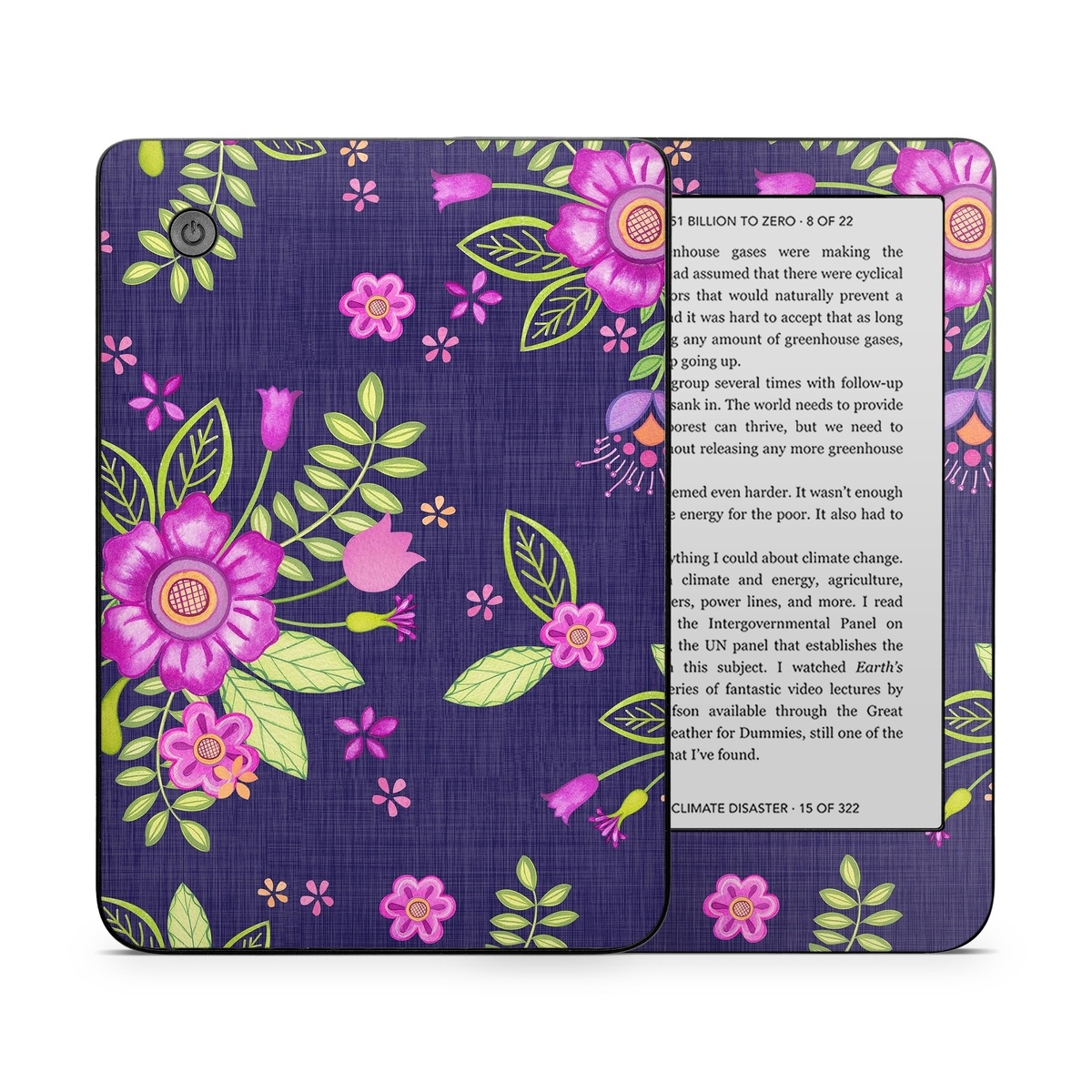Kobo Clara 2E Skin design of Pink, Pattern, Magenta, Purple, Violet, Floral design, Lilac, Textile, Visual arts, Pedicel, with black, gray, purple, green, blue colors