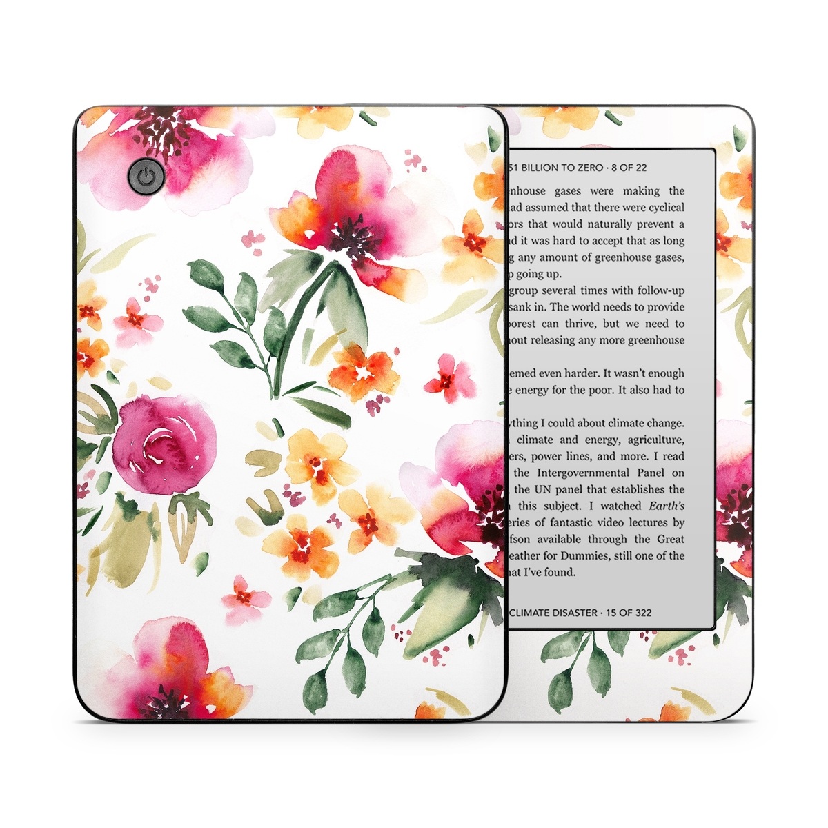 Kobo Clara 2E Skin design of Flower, Floral design, Pink, Pattern, Petal, Plant, Botany, Design, Wildflower, Clip art, with white, pink, red, orange, green colors