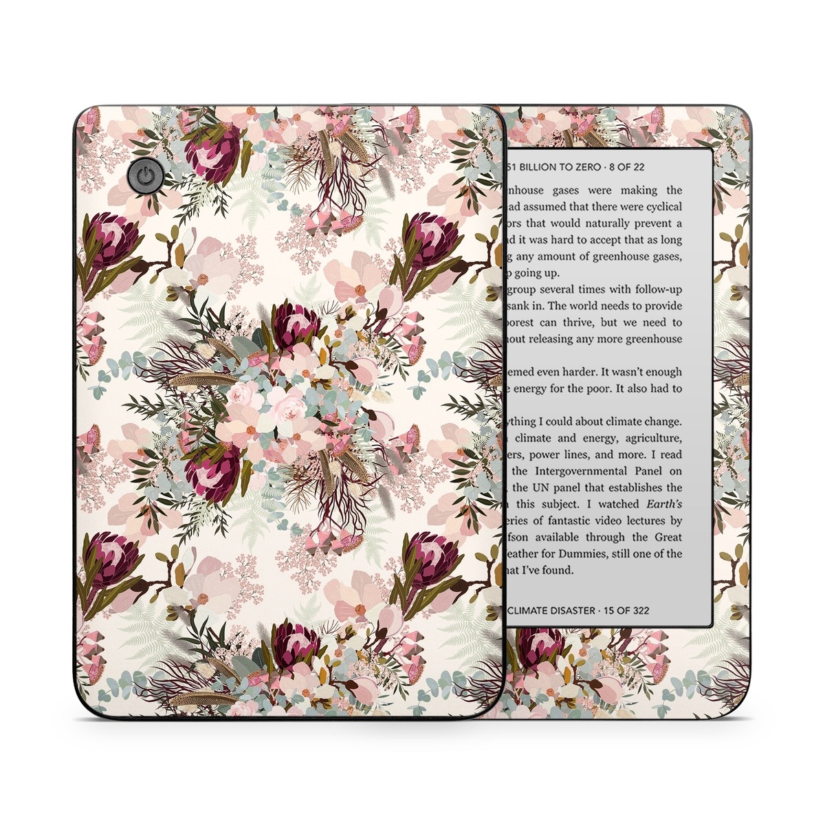 Kobo Clara 2E Skin design of Pink, Pattern, Lilac, Flower, Plant, Petal, Floral design, Textile, Design, Blossom, with white, red, pink, blue, brown colors