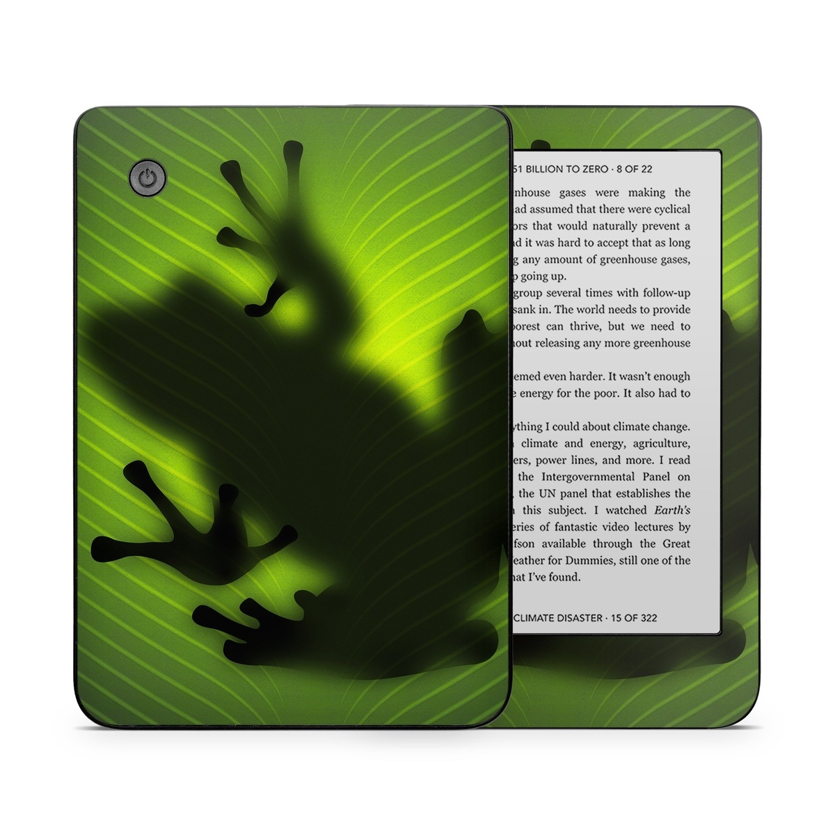 Kobo Clara 2E Skin design of Green, Frog, Tree frog, Amphibian, Shadow, Silhouette, Macro photography, Illustration, with green, black colors