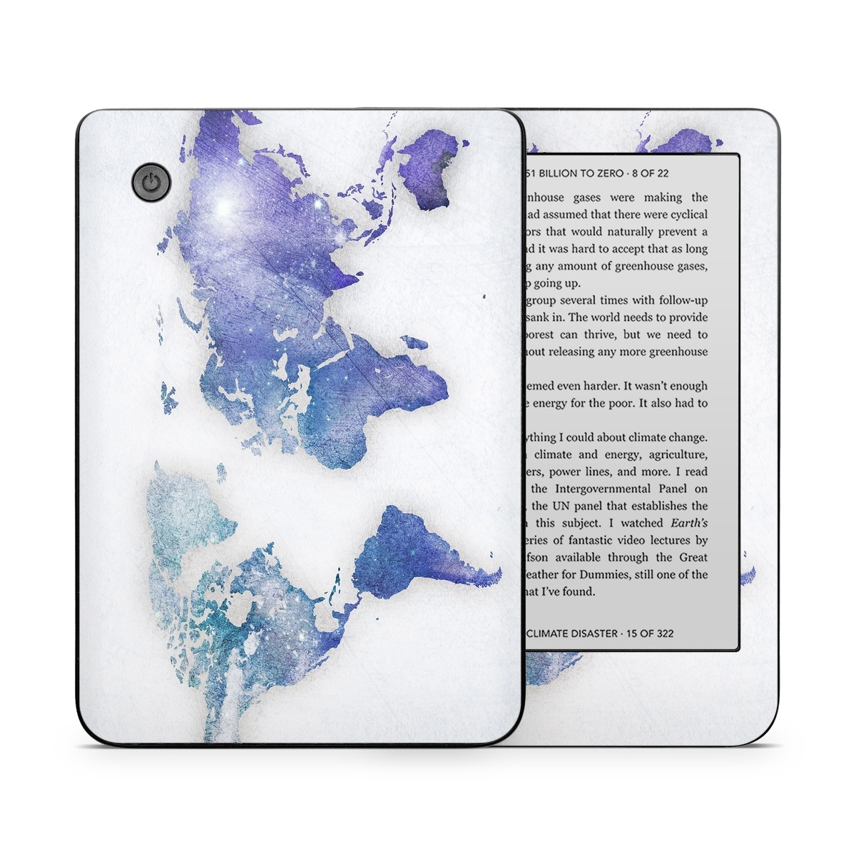 Kobo Clara 2E Skin design of World, Map, Watercolor paint, Illustration, with white, blue, purple colors
