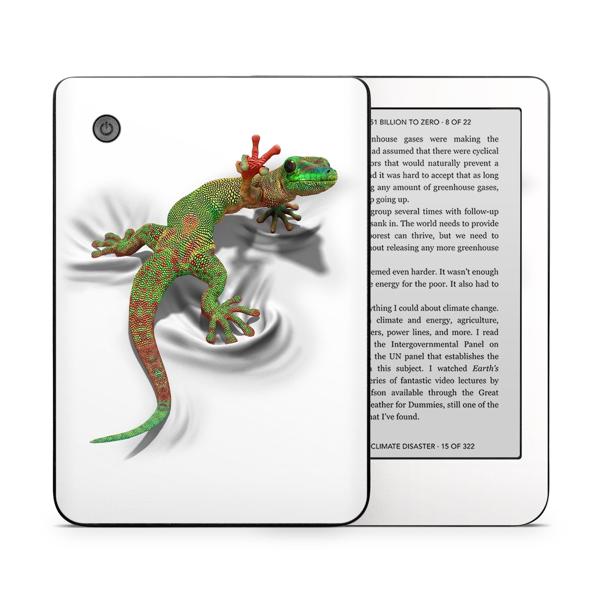 Kobo Clara 2E Skin design of Lizard, Reptile, Gecko, Scaled reptile, Green, Iguania, Animal figure, Wall lizard, Fictional character, Iguanidae, with white, gray, black, red, green colors