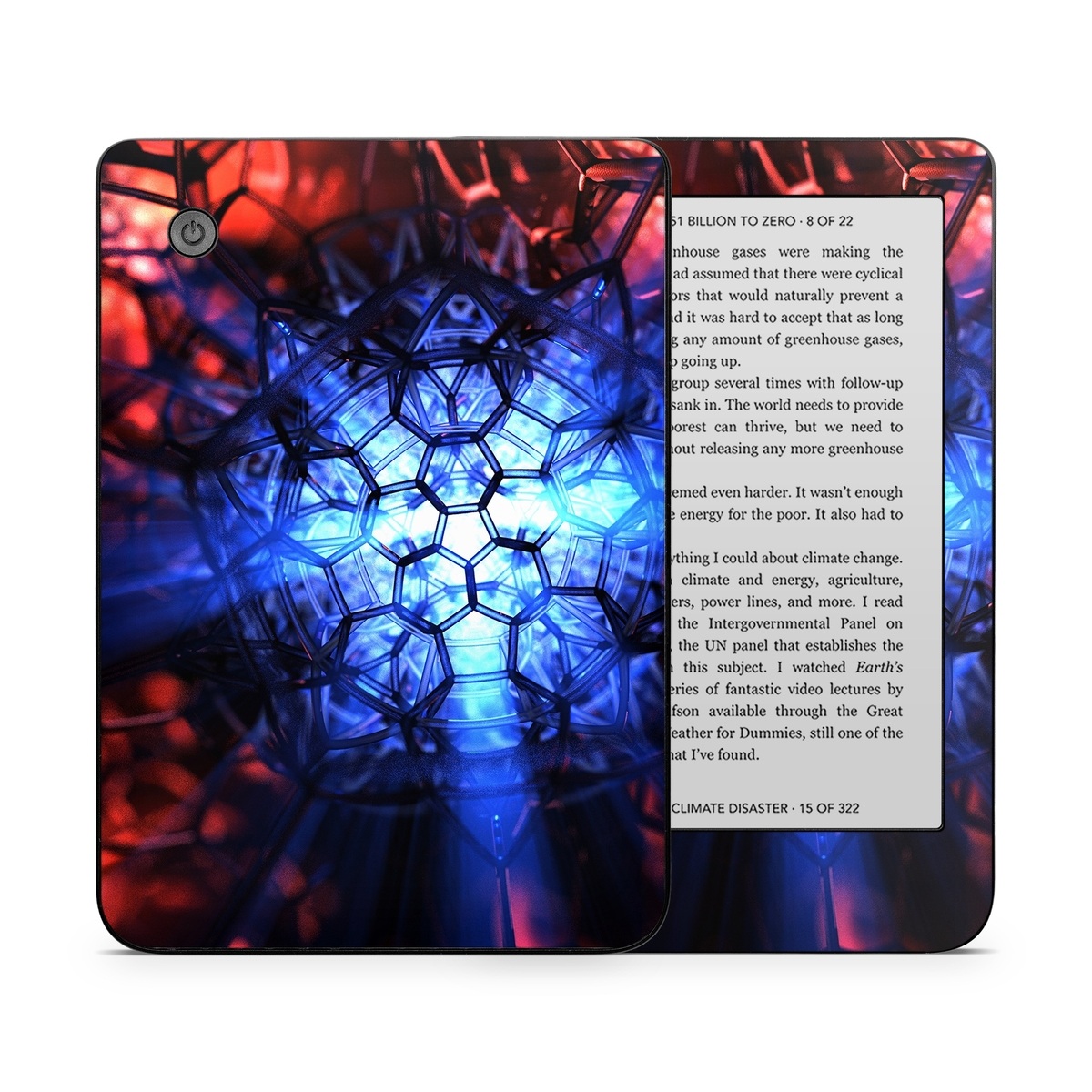 Kobo Clara 2E Skin design of Blue, Fractal art, Red, Light, Pattern, Lighting, Art, Kaleidoscope, Design, Psychedelic art, with black, blue, red colors