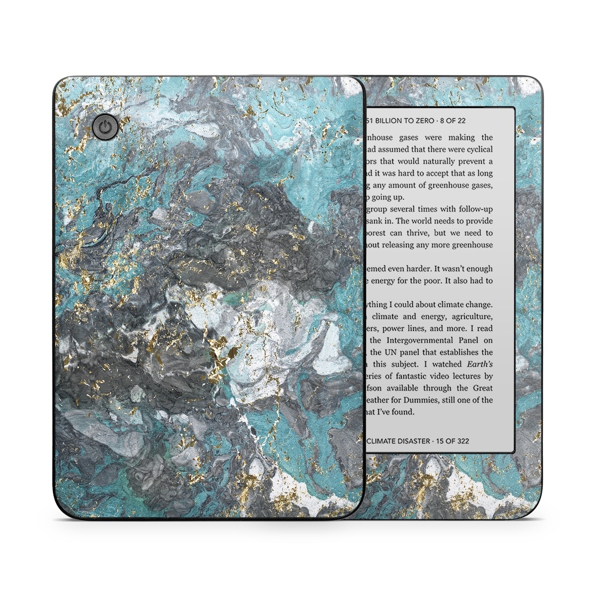 Kobo Clara 2E Skin design of Blue, Turquoise, Green, Aqua, Teal, Geology, Rock, Painting, Pattern, with black, white, gray, green, blue colors