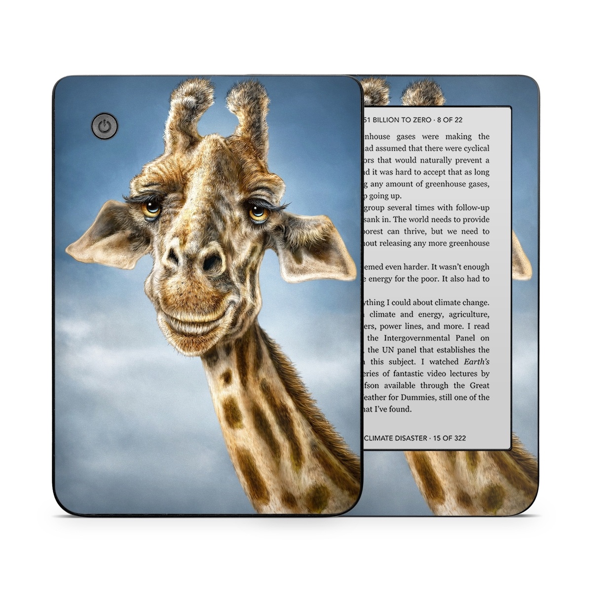 Kobo Clara 2E Skin design of Giraffe, Giraffidae, Terrestrial animal, Wildlife, Head, Snout, Organism, Adaptation, Close-up, Neck, with gray, black, blue, green colors