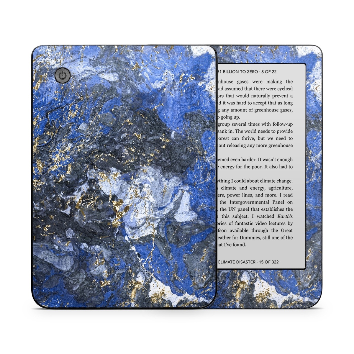 Kobo Clara 2E Skin design of Blue, Water, Cobalt blue, Rock, Painting, Geology, Electric blue, Mineral, Pattern, Acrylic paint, with black, blue, yellow, white, gray colors